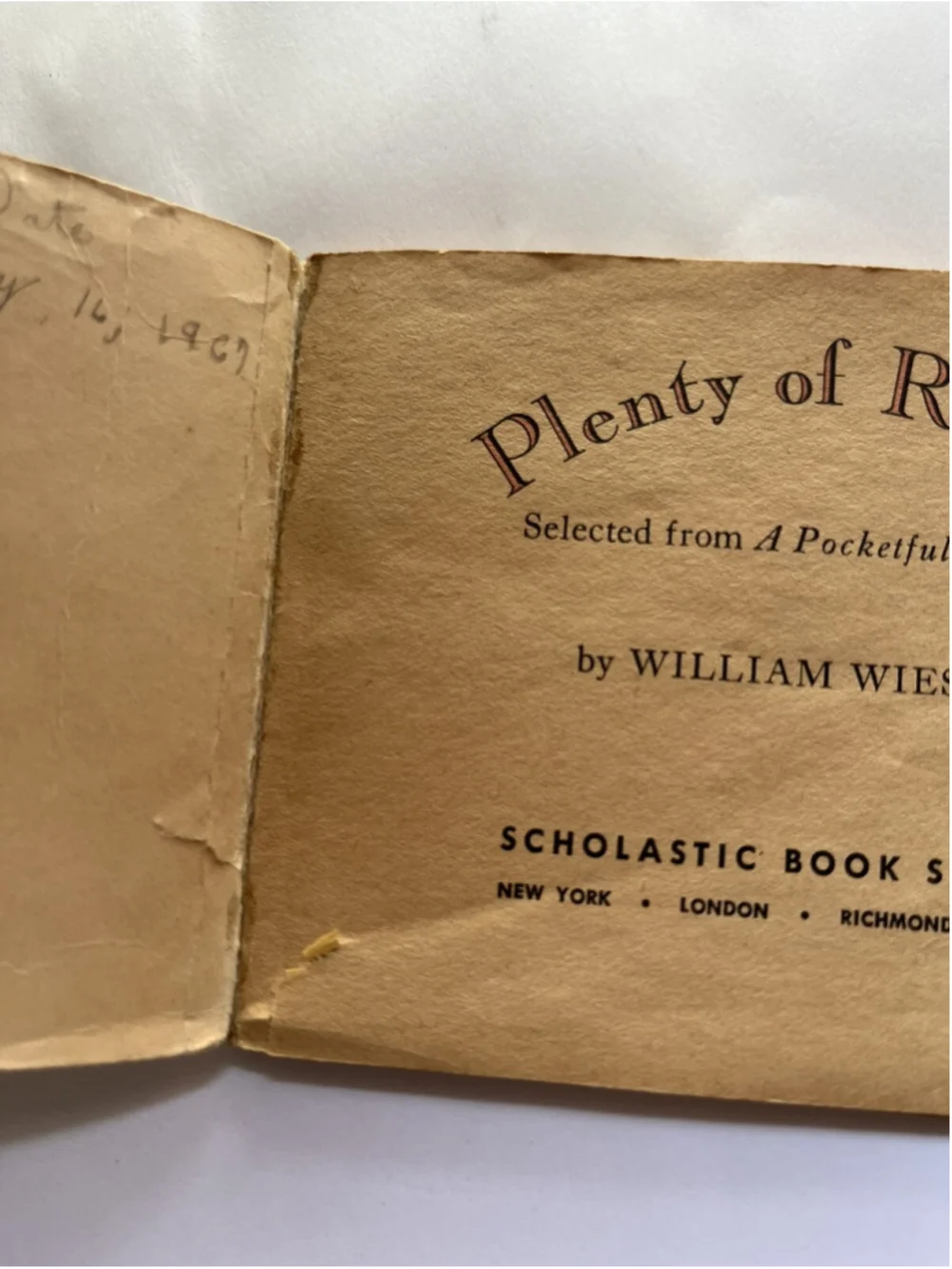 Plenty Of Riddles By Will Wiener Scholastic Book copyright 1966 1st print 1967